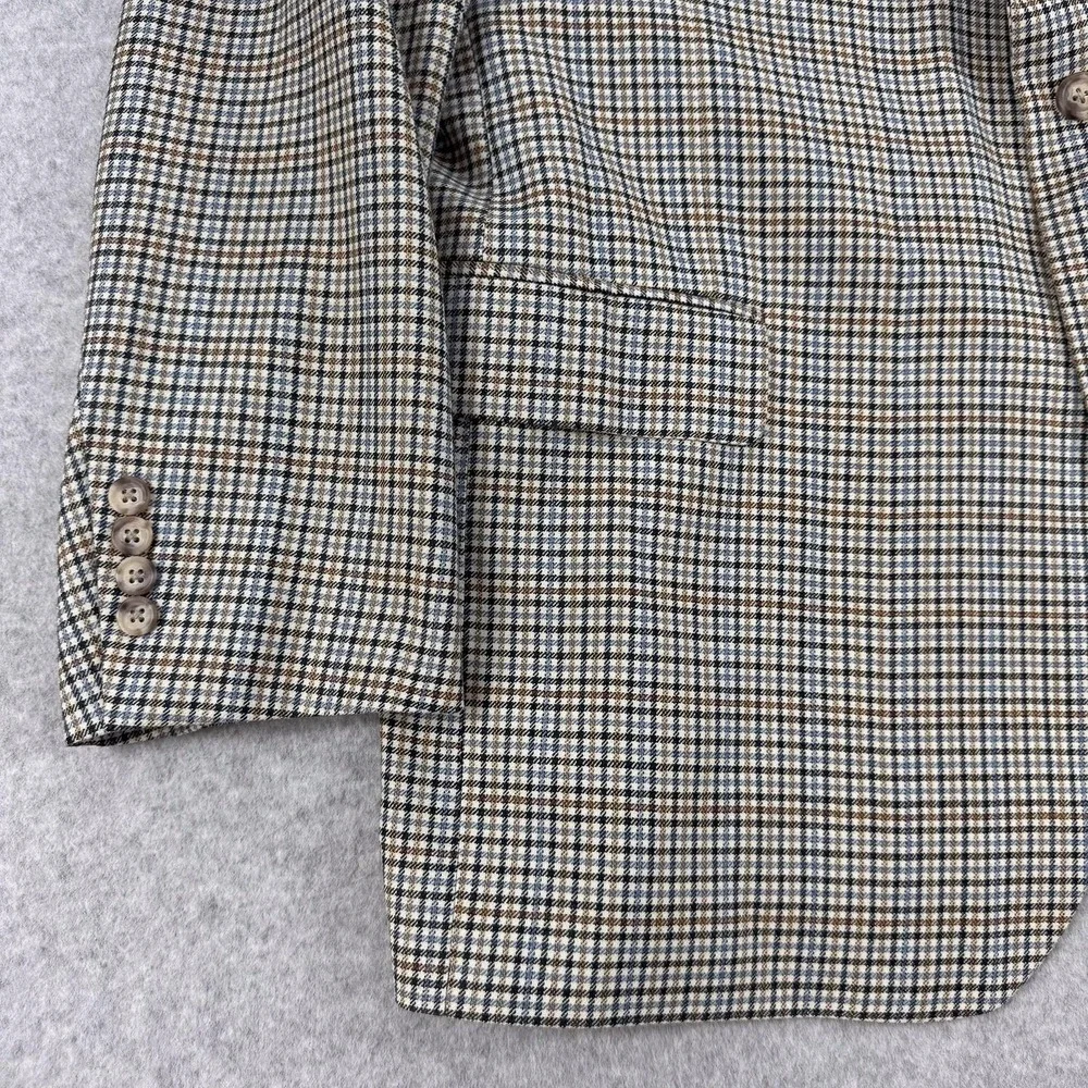 Jos A Bank Blazer Mens 46R Brown Check Silk Wool Tweed Sport Coat Jacket Classic